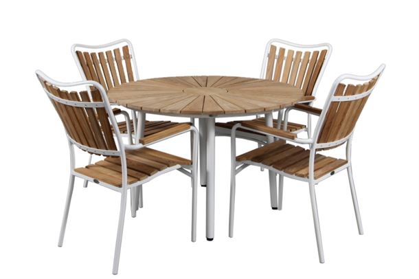 Havemøbelsæt - Teak ø110 cm havebord med 4 stole 